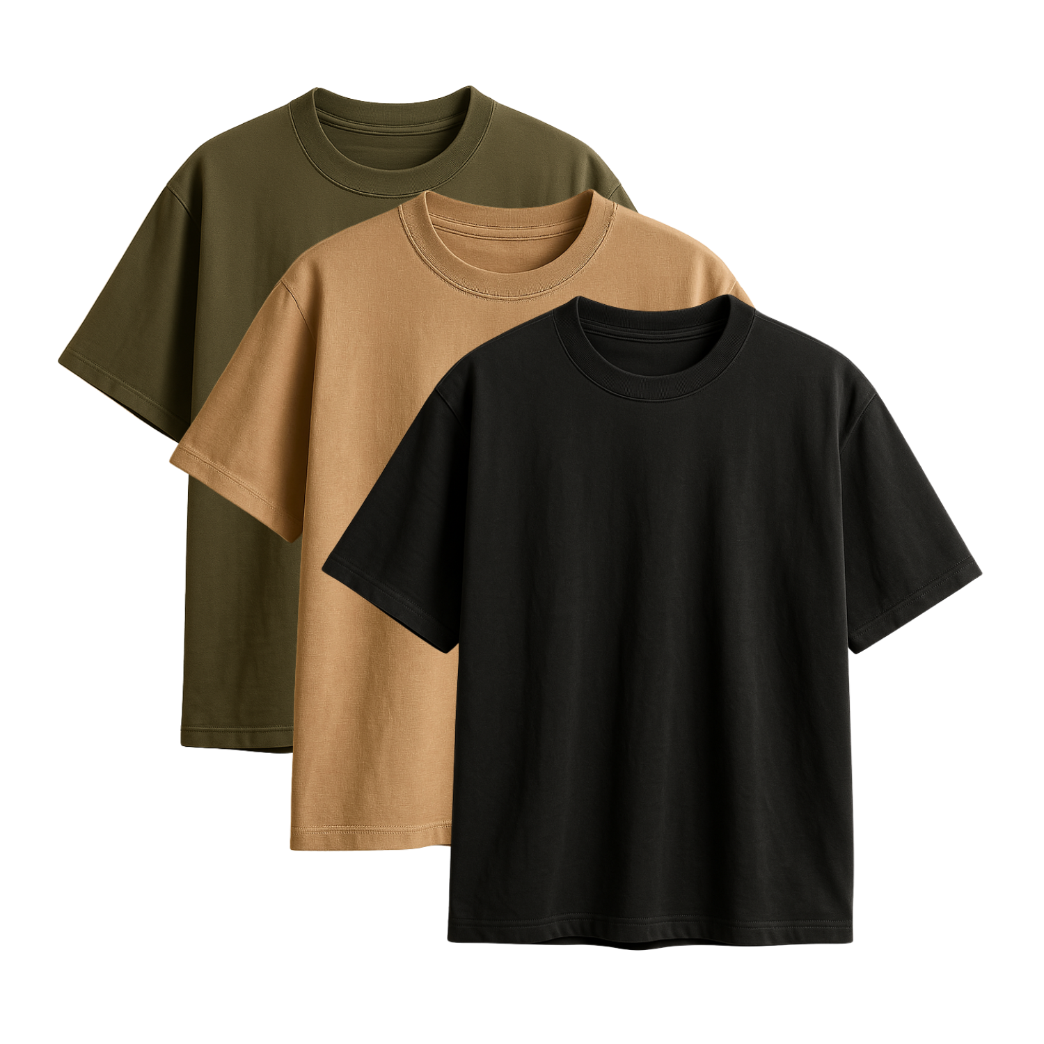 KIT 3 camisetas oversized Lisas HEND - Preta - Verde musgo - Canela